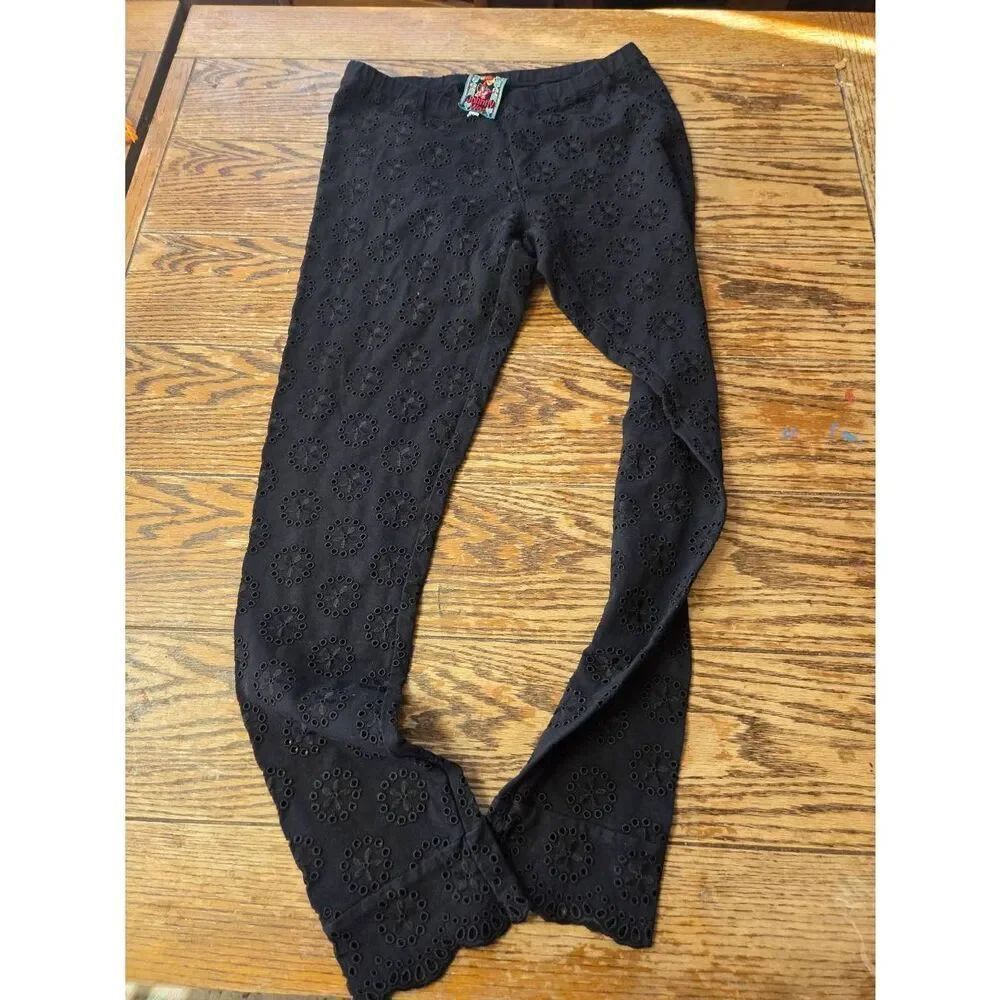 Johnny Was Ayla Black Floral Embroidered Leggings Size XS